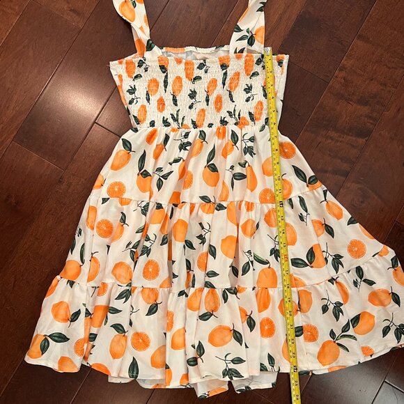 ADORABLE Orange Print Mini Tiered Dress - Adjustable Tie Straps - Small - Picture 2 of 5